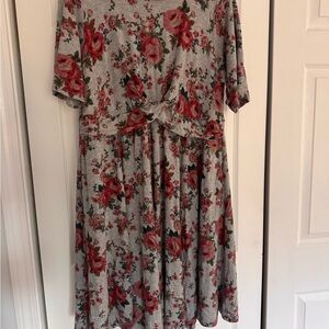 Torrid Gray and Red Floral Midi Dress